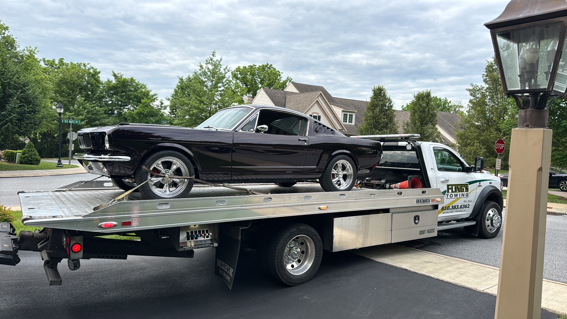 Classic mustang being towed in Downingtown PA