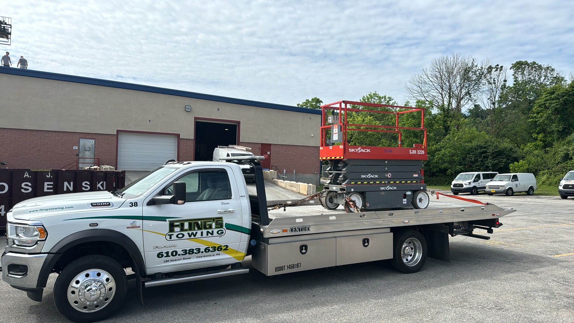 Scissor lift being towed in Chester County PA