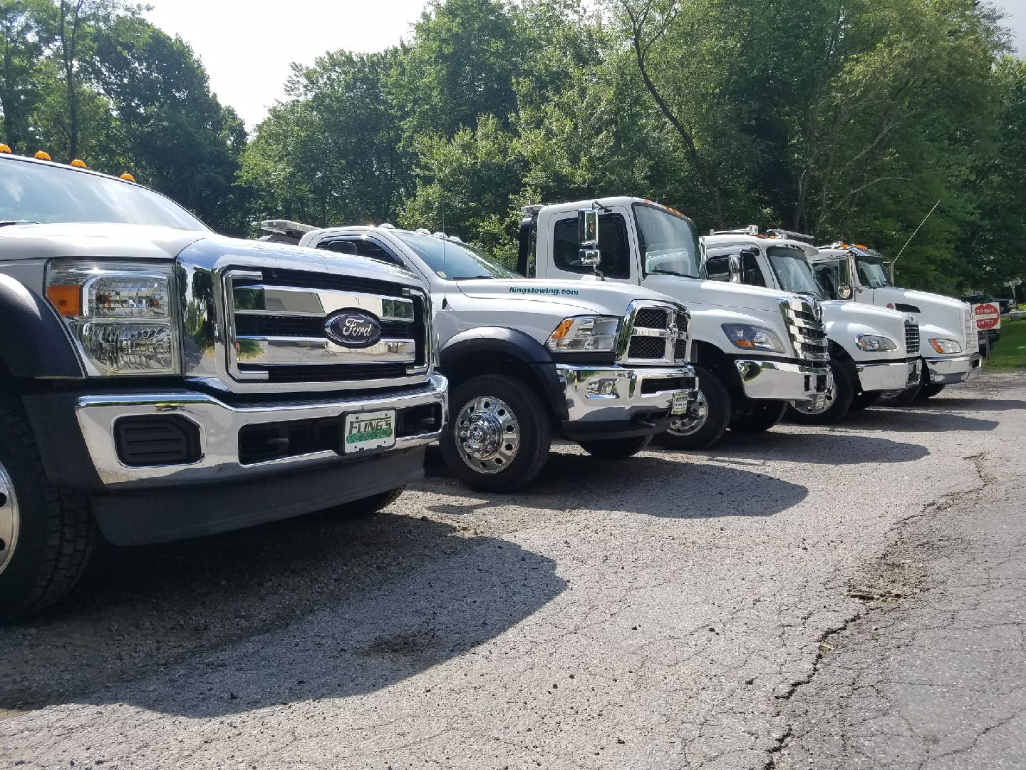 Part of Fling's Towing fleet lined up in Coatesville PA