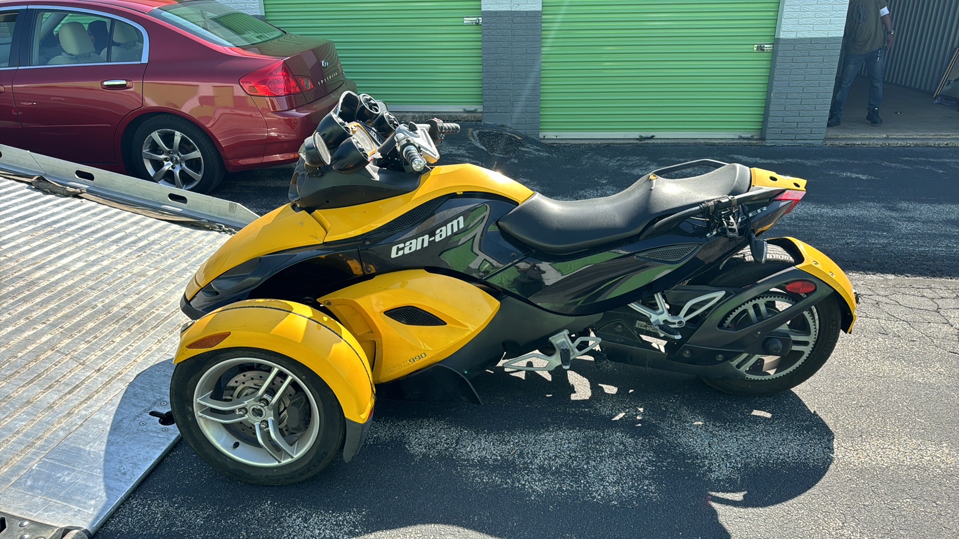 Three wheel motorcycle strapped down on a flatbed in Thorndale PA