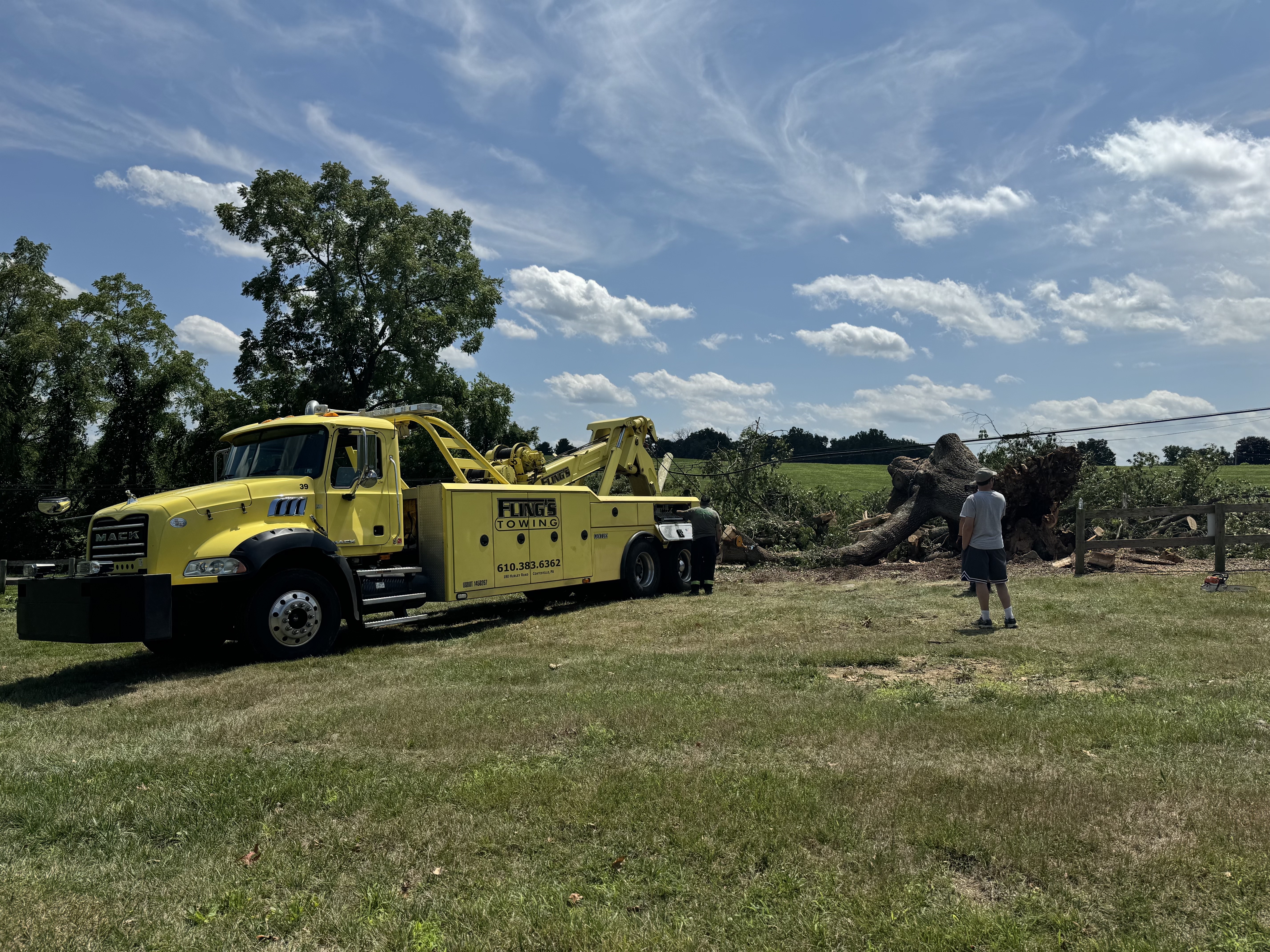 flings towing black oak tree layton park coatesville pennsylvania storm clean up_13 Fling's Towing 50-ton wrecker moving a massive 1700s era black oak tree at Layton Park in Coatesville, PA