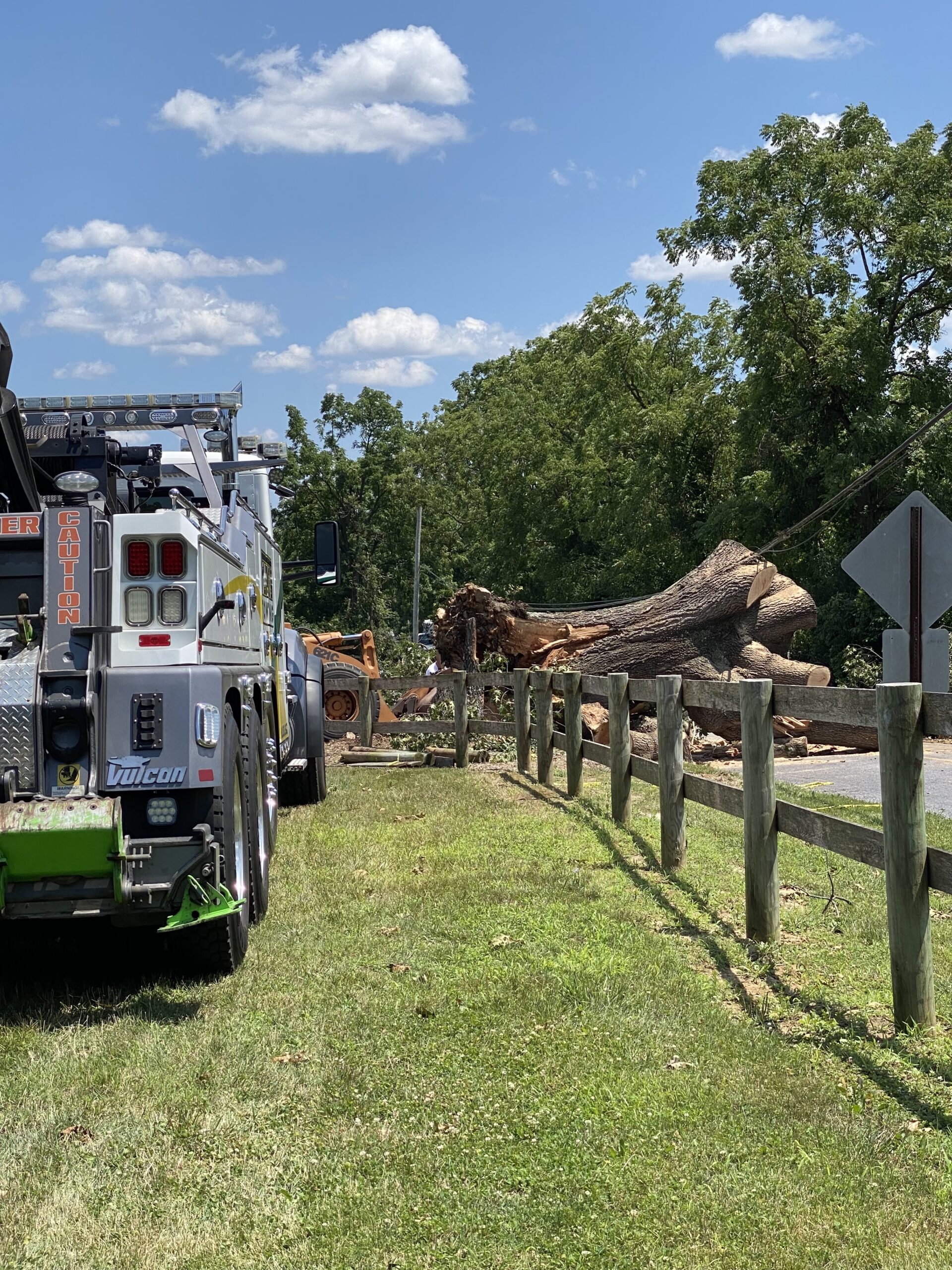 flings towing black oak tree layton park coatesville pennsylvania storm clean up_16 Fling's Towing 50-ton wrecker moving a massive 1700s era black oak tree at Layton Park in Coatesville, PA