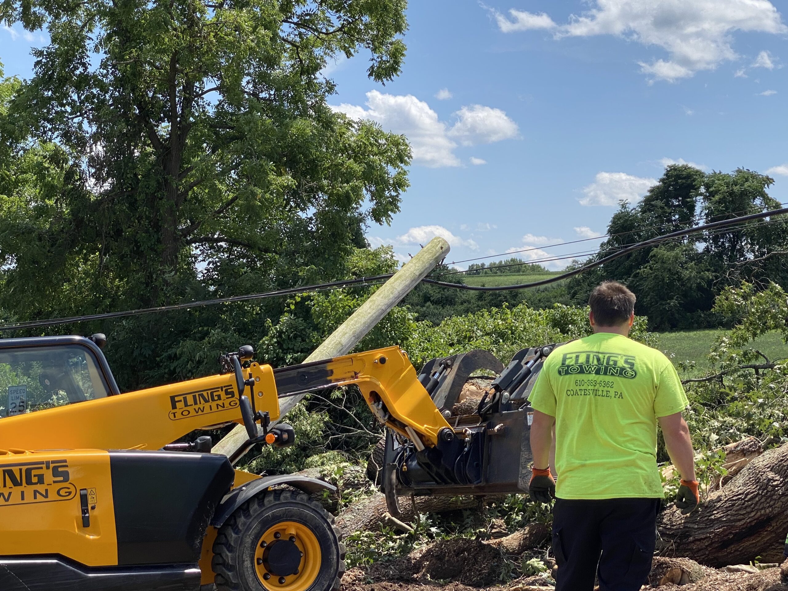 flings towing black oak tree layton park coatesville pennsylvania storm clean up_3 Fling's Towing 50-ton wrecker moving a massive 1700s era black oak tree at Layton Park in Coatesville, PA