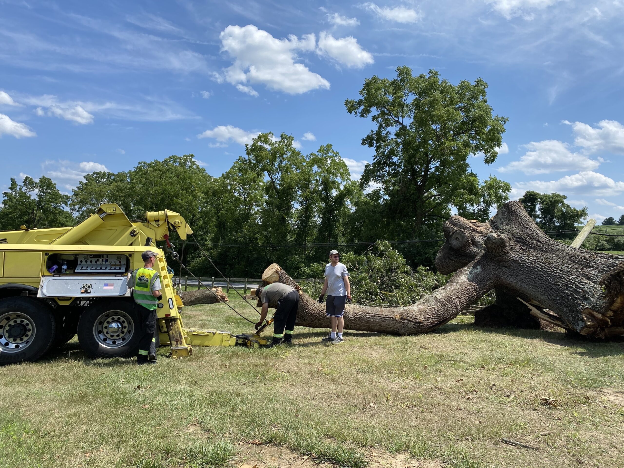 flings towing black oak tree layton park coatesville pennsylvania storm clean up_6 Fling's Towing 50-ton wrecker moving a massive 1700s era black oak tree at Layton Park in Coatesville, PA